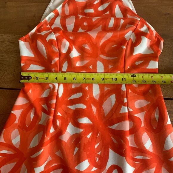Trina Turk Halter Neck Dress Orange and White Size 6 - Picture 10 of 13